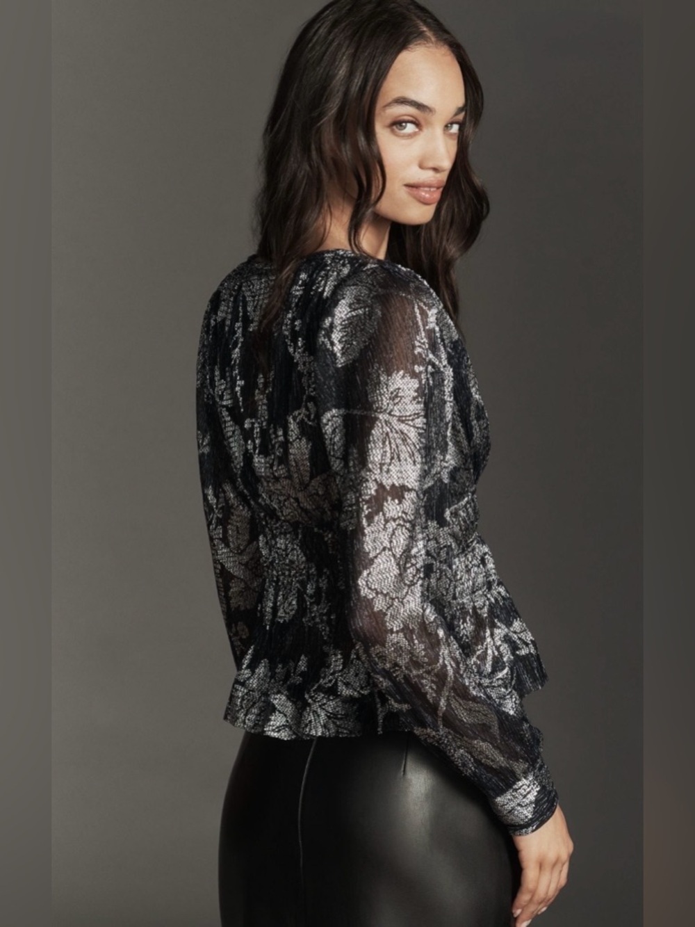 Anthropologie Black and Silver Floral Blouse - Picture 4 of 8
